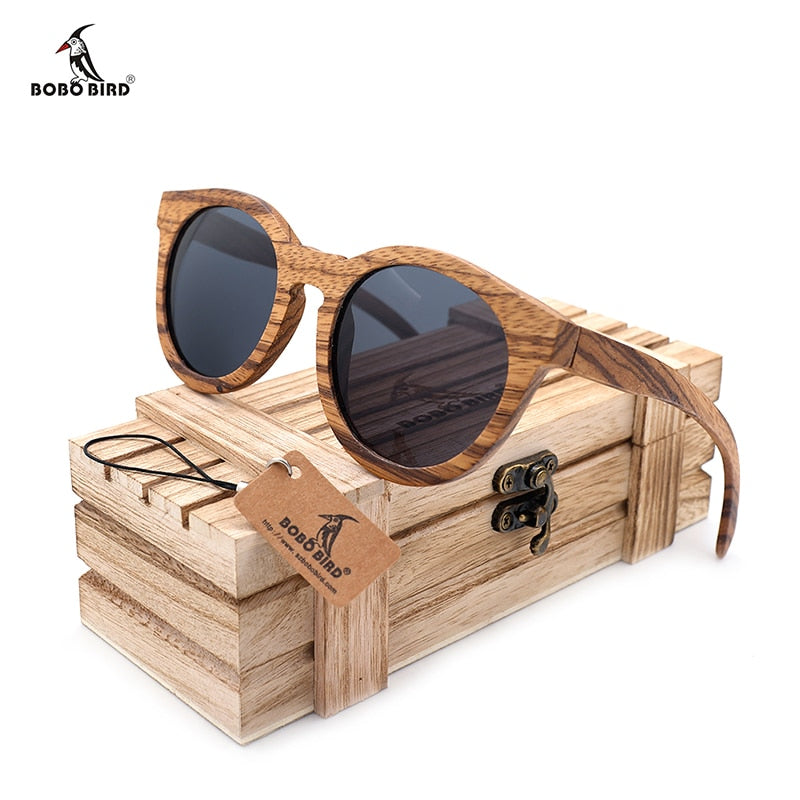 BOBO BIRD Mens Vintage Wooden Bamboo Sunglasses Polarized Mirrored Coating Womens Zebra Wood Sun Glasses gafas de sol hombre