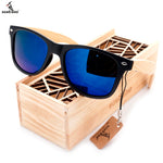 BOBO BIRD High Quality Vintage Black Square Sunglasses With Bamboo Legs Mirrored Polarized Summer Style Travel Eyewear Wood Box