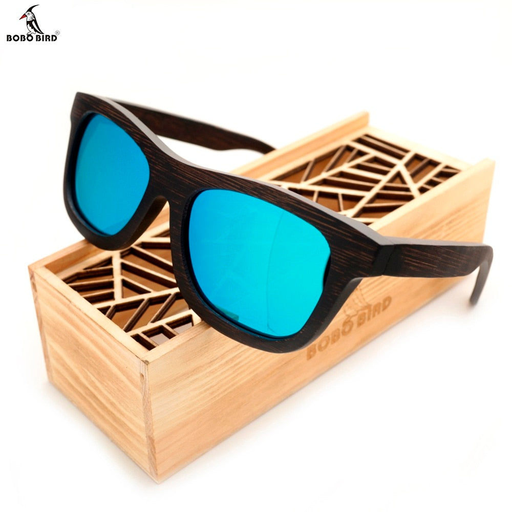 Bobobird Men's Retro Wooden Bamboo Sunglasses Square Piltor Summer Style Luxulry Brand Design Polaroid Sun Glasses in Gift Box