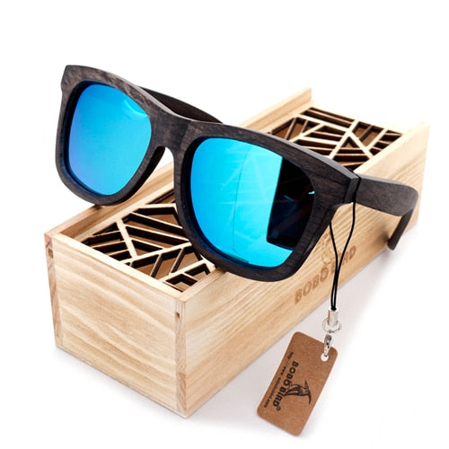 Bobobird Men's Retro Wooden Bamboo Sunglasses Square Piltor Summer Style Luxulry Brand Design Polaroid Sun Glasses in Gift Box