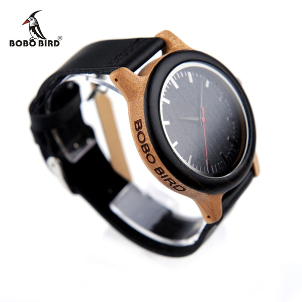 BOBO BIRD Luxury Brand Mens Watches Women Bamboo Watches Black Leather Strap Quartz Wrist Watches relogio masculino C-M13