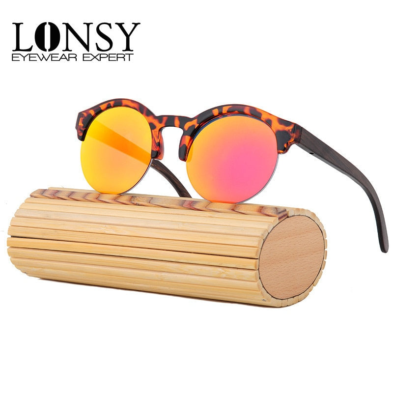 Fashion Round Bamboo Sunglasses Men Wood Sunglasses Women Brand Design Retro Mirror Sun Glasses For Women Oculos de sol feminino