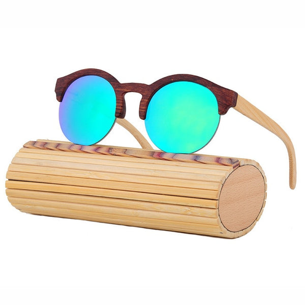 Fashion Round Bamboo Sunglasses Men Wood Sunglasses Women Brand Design Retro Mirror Sun Glasses For Women Oculos de sol feminino