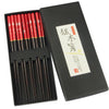 Chopsticks 5 pair Japanese Korean Food Wooden bamboo Red Black Handle Design Couple Reusable Chopstick Set Chop Stick with Case