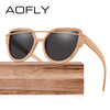 AOFLY Polarized Sun Glasses for Women Bamboo Sunglasses Handmade Bamboo Frame Classic Brand Designer Twin-Beams Goggles AF604