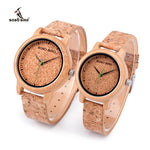 Luxury BOBO BIRD Watches Lovers Bamboo Watches Cork Strap Quartz Wristwatches for Men and Women relogio feminino DROP SHIPPING