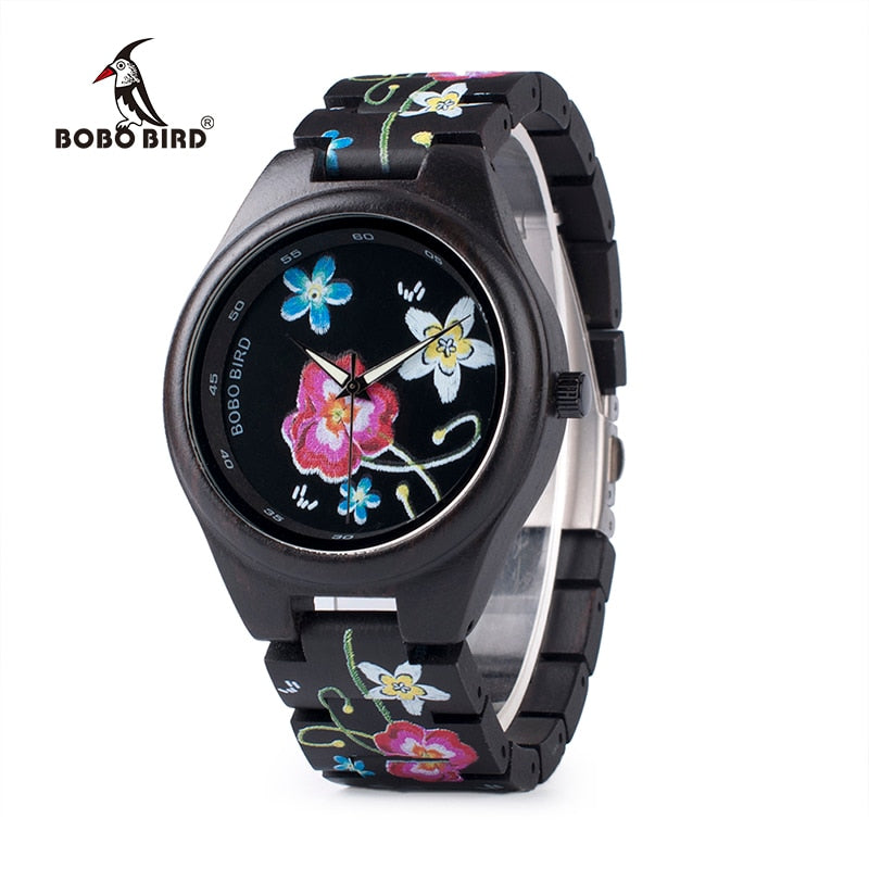 BOBO BIRD WP06 Fashion Colorful Print Wood Watch for Men Women Newest Imitate Embroidery Brand Design Quartz Watches as Gift