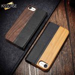 KISSCASE Bamboo Leather Flip Case For iPhone X 6 6S 7 8 Plus Natural Wood Protective Cases For Samsung Galaxy S7 S7 Edge Shells