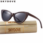 SKYDOVE Cat Eye Bamboo Sunglasses Polarized Vintage Black sun glasses wood woman 2018 Outdoor Butterfly woman sunglasses wooden