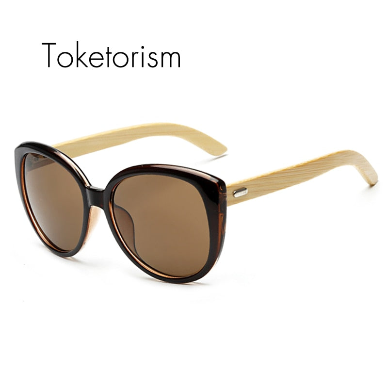 Toketorism fashion trend wooden bamboo sunglasses cat eye frame vintage bambu Oculos De Sol 1517