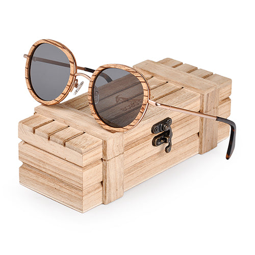 BOBO BIRD Wholesale Zebra Wooden Bamboo Polaroid Sunglasses Polaroid Sun Glasses Ladies Eyewear in Wood box  Customize Logo