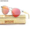 SKYDOVE Polarized Bamboo Sunglasses Women Round Alloy Oval Mirror Sunglasses Girls  Mirror Wood Sunglasses Polarized Kids