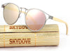 SKYDOVE Polarized Bamboo Sunglasses Women Round Alloy Oval Mirror Sunglasses Girls  Mirror Wood Sunglasses Polarized Kids