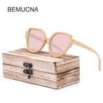 2018 New BEMUCNA Eyewear Women Cat eye Wood Sunglasses Vintage Metal Retro Women Mirror Shape lunettes de soleil femme zonnebril