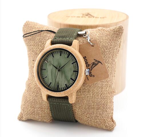 BOBO BIRD Mens Natural Wood Bamboo Watches Womens Vintage Wooden Watch relogio masculino Green Dial Nylon Strap in Wood box