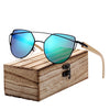 BARCUR Bamboo Cat Eye Sunglasses Polarized Metal Frame Wood Glasses Lady Luxury Fashion Sun Shades With Box Free