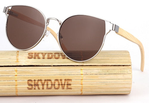 SKYDOVE Wood Sunglasses UV400 Alloy Women Luxury Sunglasses With Box Bamboo Sunglasses Women Sun Glasses