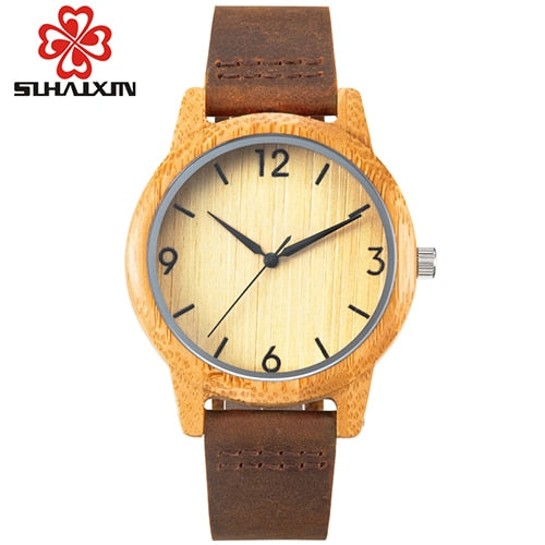 SIHAIXIN Bamboo Wooden Watch Male Minimalist Roman Quartz Watch For Women Man Top Brand Luxury Leather Female Wood Clock Men