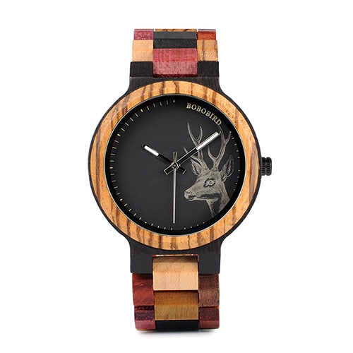 BOBO BIRD Quartz Watch Men reloj mujer Elk Engraving Wooden Women Watches in Wood Box relogio masculino Great Gift for Lover