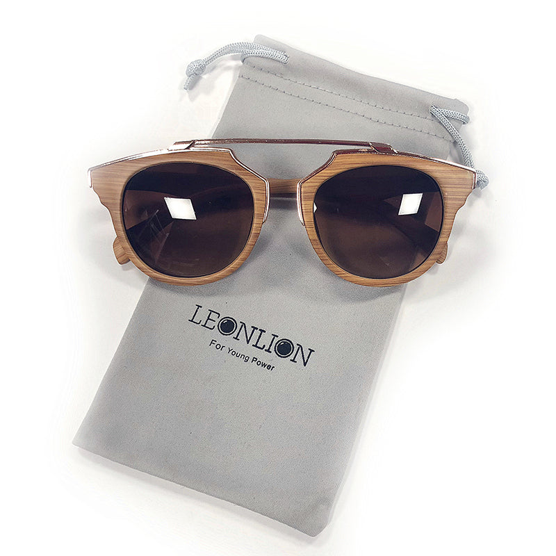 LeonLion 2018 Retro Imitation Wood Grain Sunglasses Men/Women Brand Designer Classic Bamboo Sun Glasses Men Driver Oculos De Sol