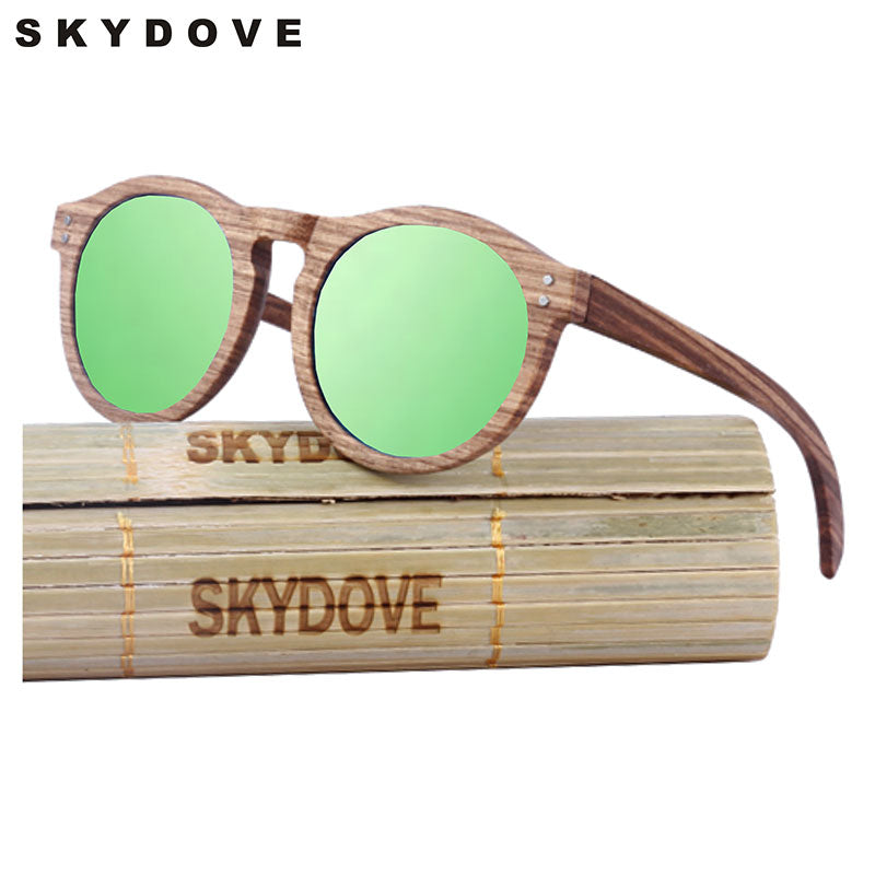 SKYDOVE Reto Wooden Sunglasses Female Zebra 2018 Women Wood Sunglasses Round  Goggle Polarized Bamboo Wood Sunglasses Men