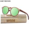 SKYDOVE Reto Wooden Sunglasses Female Zebra 2018 Women Wood Sunglasses Round  Goggle Polarized Bamboo Wood Sunglasses Men