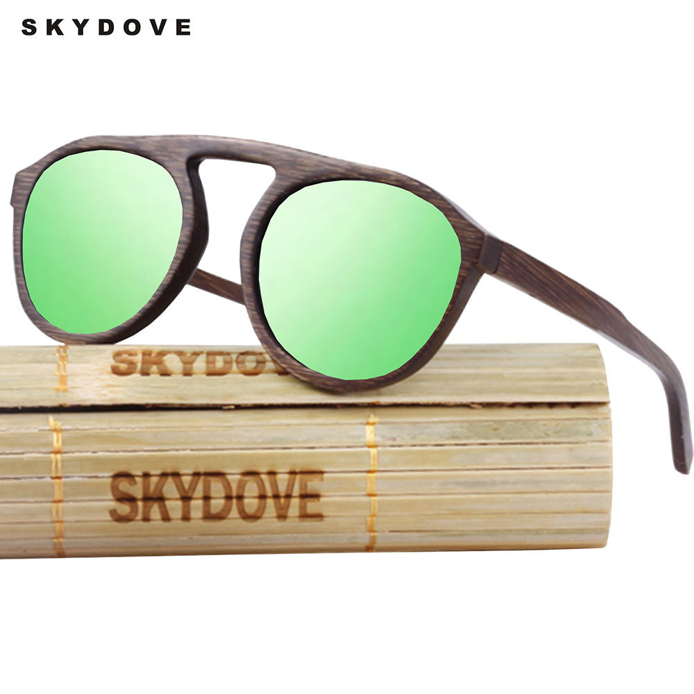 SKYDOVE Oval Bamboo Sunglasses Wooden Sunglasses Polarized Bambu Sunglasses Men Brown 2018 Vintage Sun Glasses Wood Custom Women