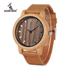 BOBO BIRD V-H08  Mens Handmade Bamboo Watches Wooden Dial Leather Strap Quartz Wristwatch in Gift Box Relojes Hombre V-H08