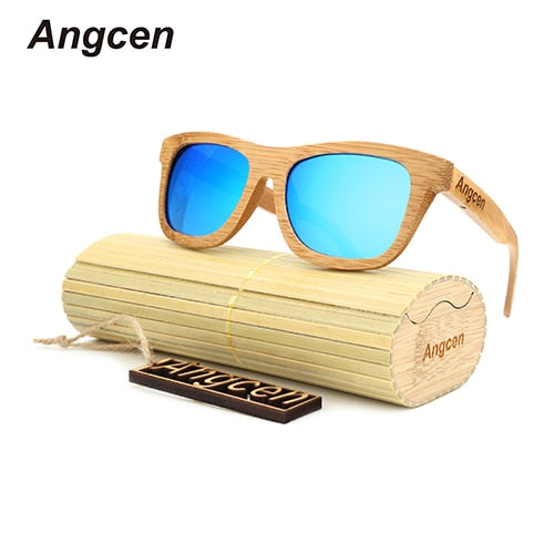 Angcen 2018 New Men Women Sun Glasses Bamboo Glass Sunglasses au Retro Vintage Wood Lens Wooden Frame Handmade with bamboo box