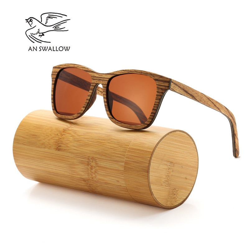 AN SWALLOW  Zebra Wooden Polarized Sunglasses Men's Retro UV Protective Glasses Lady's Bamboo Glasses in Gift Box