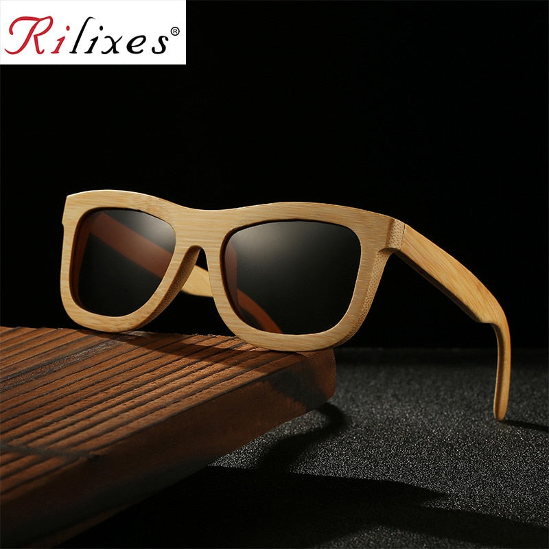 RILIXES 100% Bamboo Wood Sunglasses Polarized Handmade Bamboo Mens Sunglass Sun glasses Men Gafas Oculos De Sol Madera