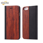 KISSCASE Wood Case For iPhone 8 7 6 6S Plus Cases Genuine Bamboo Flip Wallet Leather Case For iPhone X 10 XS Max XR Cover Fundas