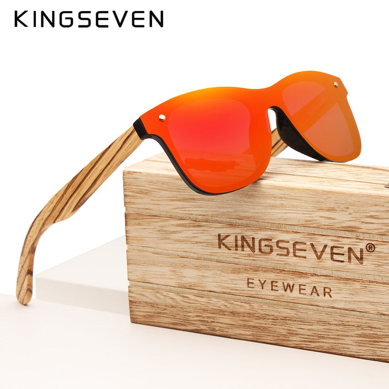 KINGSEVEN 2019 Handmade Brand Design Zebra Polarized Sunglasses Men/Women Mirror Lens Original Wood Eyewear Oculos de sol