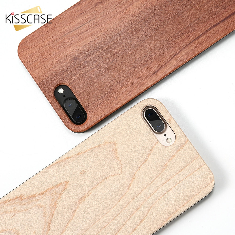 KISSCASE Wooden Case For iPhone 7 X XR 8 6 6S Plus XS Max Cover Bamboo Wood Hard Phone Case For iPhone 7 X XR 5S 5 SE Shell Capa