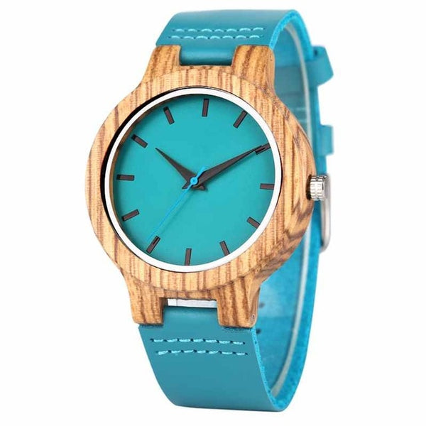 Luxury Royal Blue Wood Watch Top Quartz Wristwatch 100% Natural Bamboo Clock Casual Leather Valentine's Day Gifts for Men Women